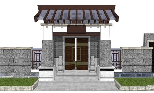 New Chinese Style Door Villa Door Small Courtyard Door Entrance Door 3d model