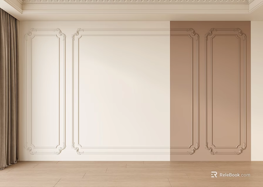 Elegant Sofa Background Wall With Ornate Molding And Two Tone Design 3d model 