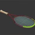 Tennis Racket with White Handle Black Blue Frame Green Edge and Modern Grid Pattern Surface 3d model