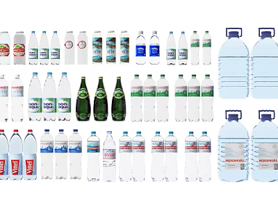 Bottled Water Drinks Including Various Sizes Small Bottles And Large Containers 3d model
