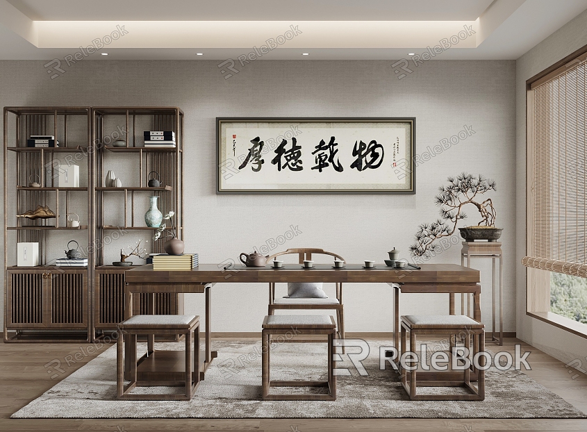 New Chinese Style Tea Room Tea Table Antique Frame Decorative Painting Tea Table Decorative Painting model