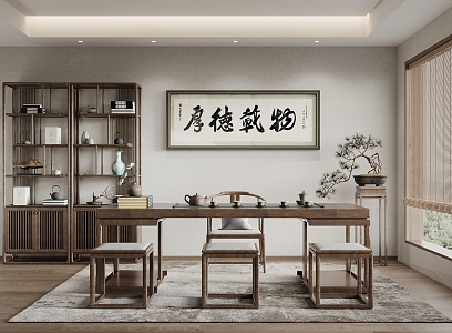 New Chinese Style Tea Room Tea Table Antique Frame Decorative Painting Tea Table Decorative Painting 3d model