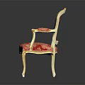 Accent Chair with Red Floral Upholstery Golden Carved Frame and Armrests in Classic Design