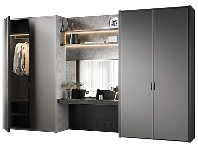 Modern Dressing Table Interior Design With Dark Gray Storage Cabinets And Mirror Top 3d model
