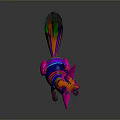 Colorful Artistic Reptile Figurine With Vibrant Feathery Ears And Decorative Tail