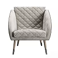 Gray Upholstered Single Sofa With Quilted Pattern Curved Arms And Metal Legs 3d model