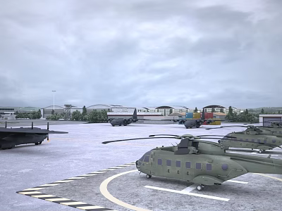 Aerial Planning of Military Helicopter Landing Zone With Multiple Aircraft and Paved Apron Layout 3d model