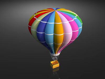 Colorful Striped Hot Air Balloon Amusement Equipment with Vibrant Multicolored Sections and Golden Basket Base 3d model