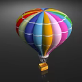 Colorful Striped Hot Air Balloon Amusement Equipment with Vibrant Multicolored Sections and Golden Basket Base