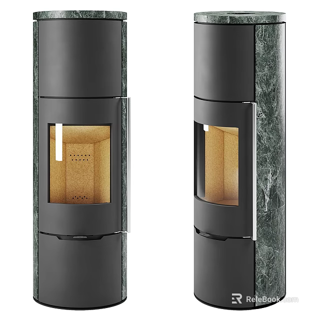 Modern Black Fireplace Design With Green Marble Accents And Glass Front 3d model 