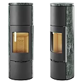 Modern Black Fireplace Design With Green Marble Accents And Glass Front