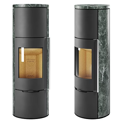 Modern Black Fireplace Design With Green Marble Accents And Glass Front 3d model