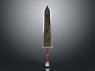 Ornate Decorative Sword with Intricate Patterns Red Hilt and Silver Base 3d model