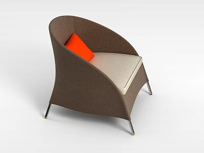 Modern Brown Woven Leisure Chair With Orange Cushion Light Gray Seat And Metal Legs 3d model