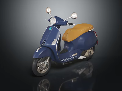 Stylish Classic Blue Scooter with Tan Leather Seat Chrome Rearview Mirrors and Silver Wheels 3d model