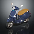 Stylish Classic Blue Scooter with Tan Leather Seat Chrome Rearview Mirrors and Silver Wheels