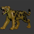 Yellow Spotted Leopard Toy Figure Standing With Open Mouth On Black Surface