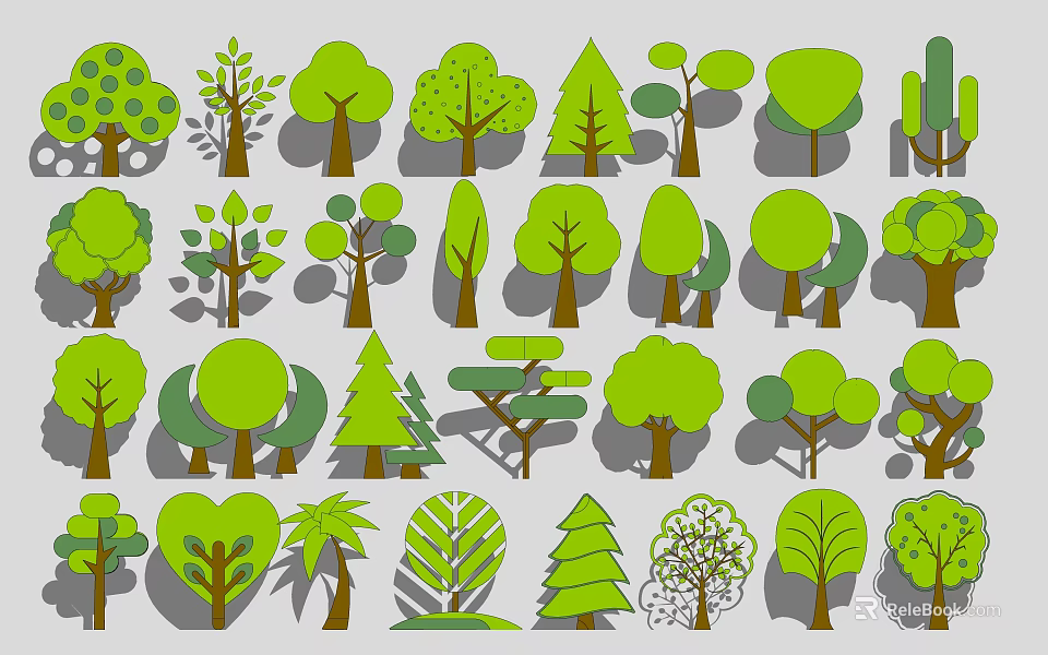 Green Tree Themed Wall Decor With Various Leaf Styles And Tree Designs 3d model