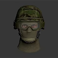 Tactical Military Camouflage Helmet With Protective Goggles Displayed On Mannequin Head
