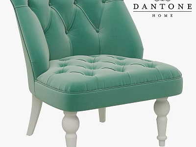 Turquoise Velvet Accent Chair with Tufted Backrest and Seat and White Wooden Legs 3d model