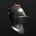 Medieval Knight Helmets With Red White Rope Trim And Metallic Finish Pair