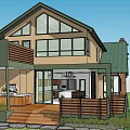 Modern Detached Villa Exterior With Large Windows Green Roof And Wooden Porch Deck