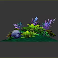 Cartoon Scene With Vibrant Colorful Plants And Blue Spotted Eggs On Green Ground