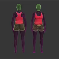 Two Mannequins Displaying Pink Tank Tops And White Shorts On Gray Background