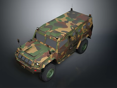 Camouflage Painted Military Style Utility Vehicle With Rugged Off Road Design And Large Tires 3d model