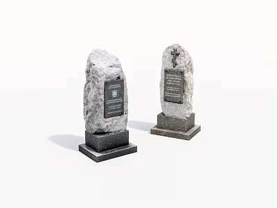 Gray Stone Monuments Featuring Square Bases And Black Inscribed Plaques 3d model