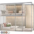 Modern White Bunk Bed With Grid Lattice Structure Ladder Soft Mattress And Pillows Interior Design
