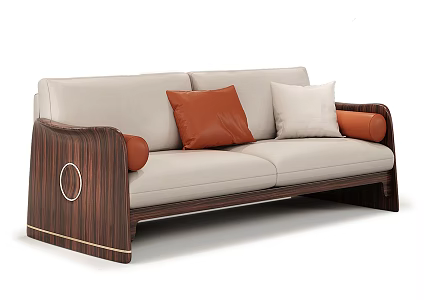 New Chinese Double Sofa Leather Double Sofa 3d model