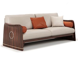 New Chinese Double Sofa Leather Double Sofa 3d model