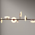 Modern Minimalist Chandelier With Long Metal Bar And Circular Illuminated Light Plates
