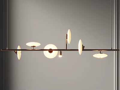 Modern Minimalist Chandelier With Long Metal Bar And Circular Illuminated Light Plates 3d model