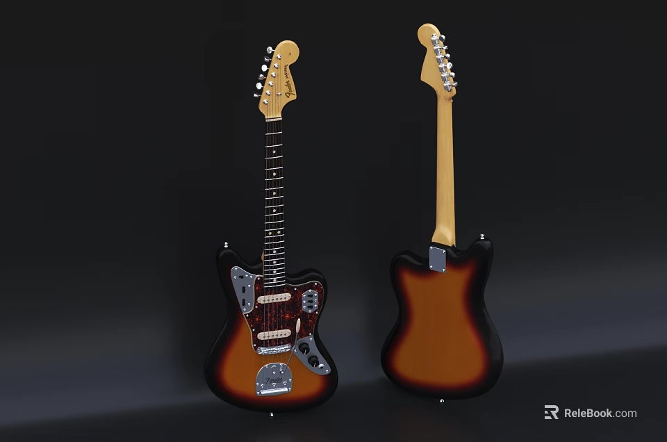 High Quality Electric Guitars Sunburst Finish Front Back View Solid Body Wooden Neck 3d model 