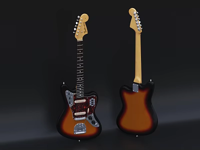 High Quality Electric Guitars Sunburst Finish Front Back View Solid Body Wooden Neck 3d model