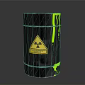 Black Radioactive Barrel With Yellow Warning Sign And Green Dripping Liquid