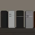 Colorful Vintage Refrigerators in Red Black White Dark Gray Yellow Row