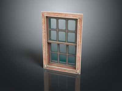 Vintage Wooden Window With Glass Panels And Decorative Frame For Home Decor 3d model