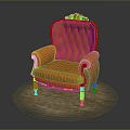 Elegant Orange Armchair with Gold Accents and Ornate Backrest Design