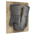 Gray Oven Mitts With Geometric Pattern On Wooden Background For Kitchen Use