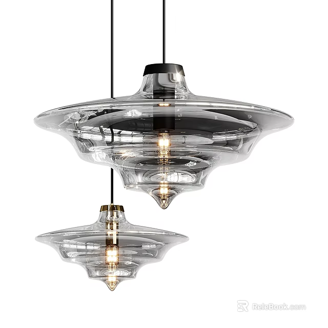 Elegant Modern Transparent Glass Chandeliers With Layered Hanging Design And Warm Illumination 3d model 