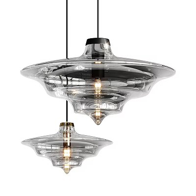 Elegant Modern Transparent Glass Chandeliers With Layered Hanging Design And Warm Illumination 3d model