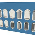 White Stone Wall Niches With Various Carved Patterns On Blue Backdrop 3d model