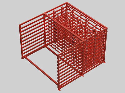 Red Industrial Equipment Metal Frame With Grid Structure For Storage Applications 3d model