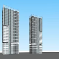 Modern Twin High Rise Office Buildings With Glass Curtain Walls And Architectural Design