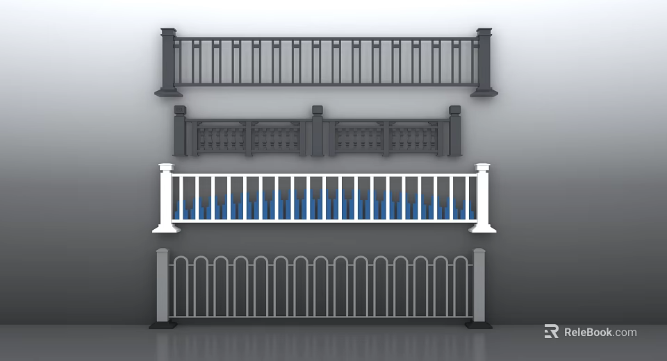 Different Types of Railings with Modern Traditional and Decorative Design Features 3d model 