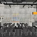 Industrial Bar Interior With Concrete Walls Neon Signs And Table Seating