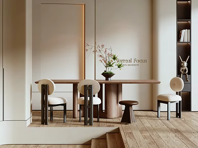 Wooden Dining Table Set With Four Upholstered Chairs And Minimalist Modern Design 3d model